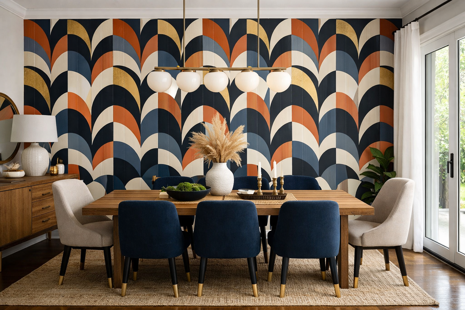 Accent wall wallpaper installation Jacksonville - Bold geometric wallpaper dining room