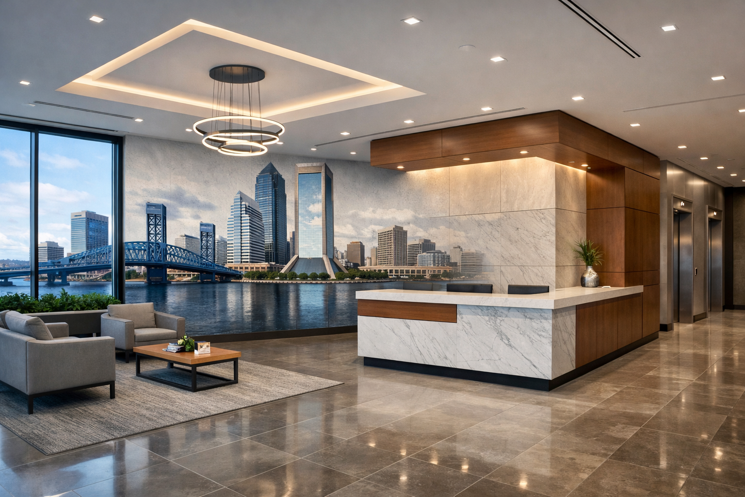 Commercial wallpaper installation in Jacksonville - Professional office lobby wallpaper
